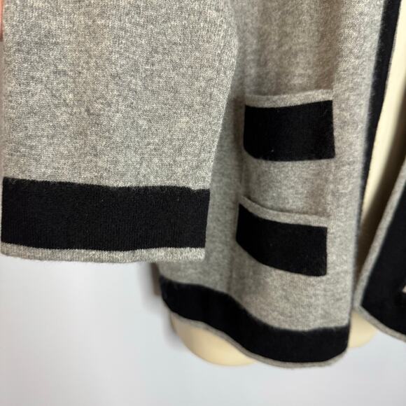 Neiman Marcus Cashmere Grey Black Trim Cardigan Sweater Feminist Luxury Womens L - Picture 4 of 9
